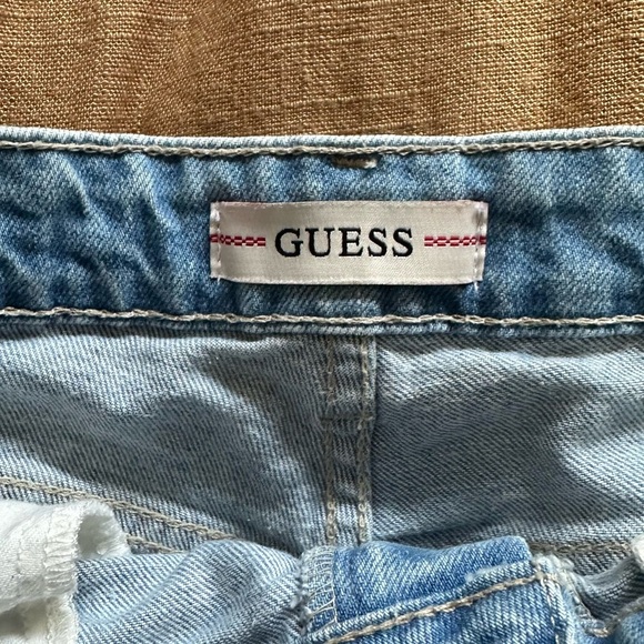 Women's Guess Distressed Denim Shorts - Blue - Picture 2 of 3